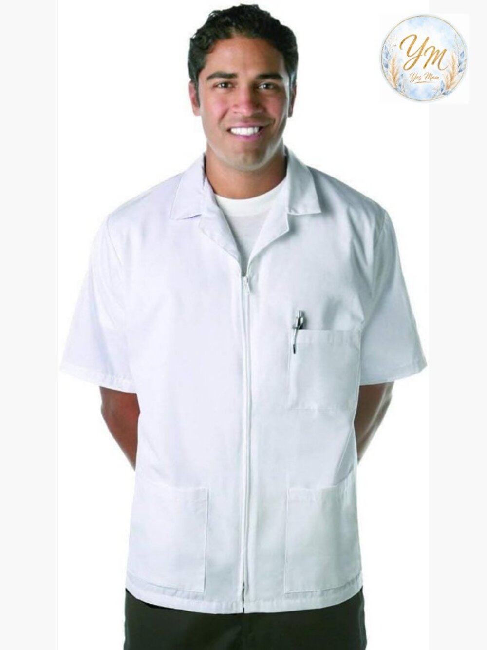 Unisex Zipper Smock Short Sleeve 5-Pocket Work Apron